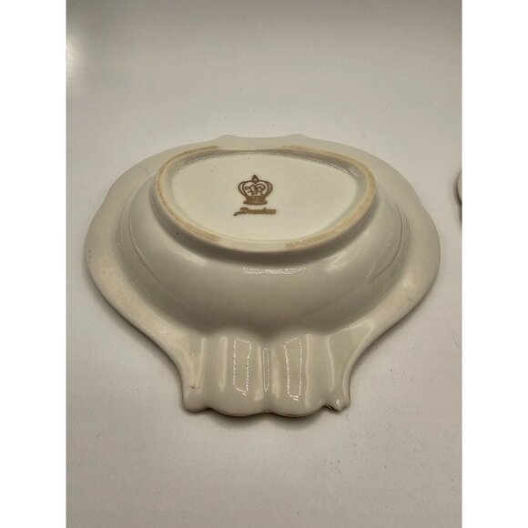 Pair of Antique Dresden Ashtrays for 2 Delicate Coquette Roses and Gold Details - Picture 8 of 10